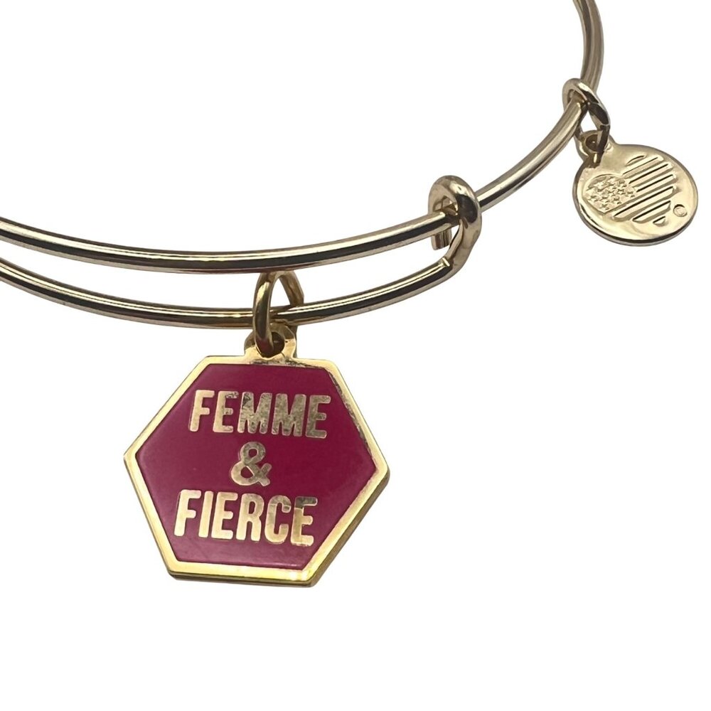 Alex And Ani Gold Bangle Bracelet Femme & Fierce Charm Barbie Collection Mattel - Picture 2 of 9